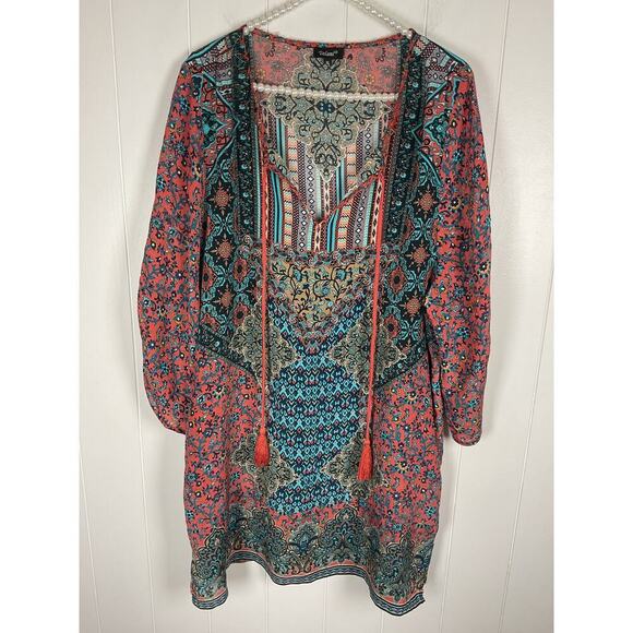 Tolani Chloe Multi Color Floral Pattern 100% Silk Mini Dress/Swin Cover Size XL - Picture 6 of 8